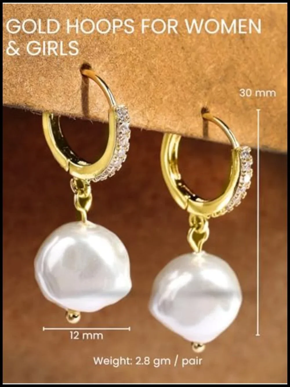 14K Gold Plated CZ Drop Dangle Geometric Hoop Earrings